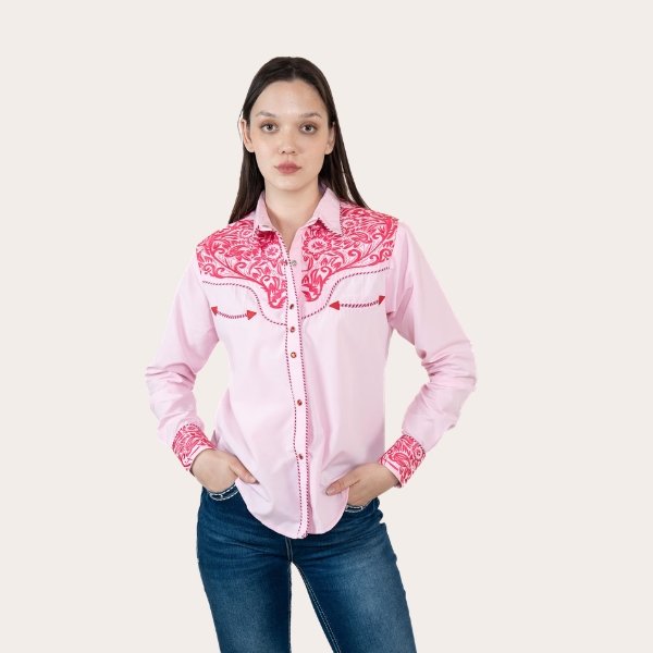 Pink Embroidered Western Shirt