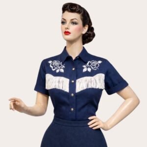 Navy Western Rose Shirt